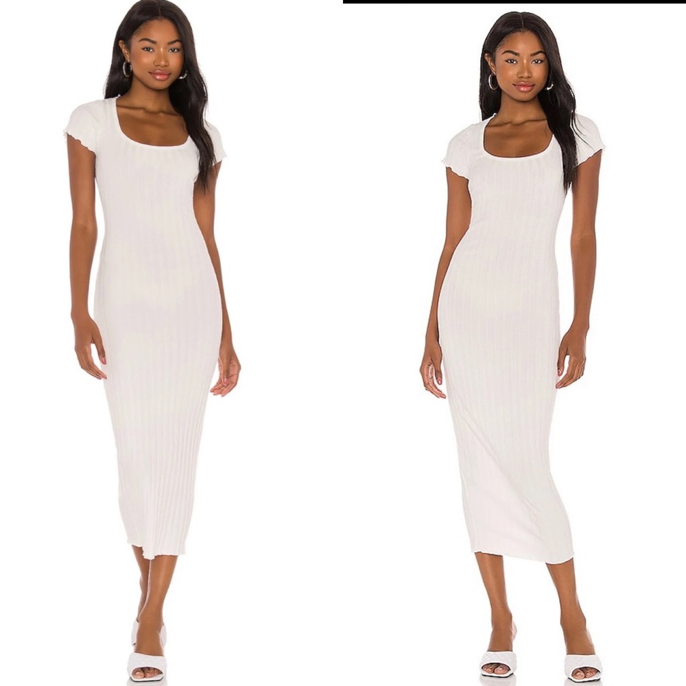 Privacy Please Ribbed MIDI Dress in Ivory Size XS